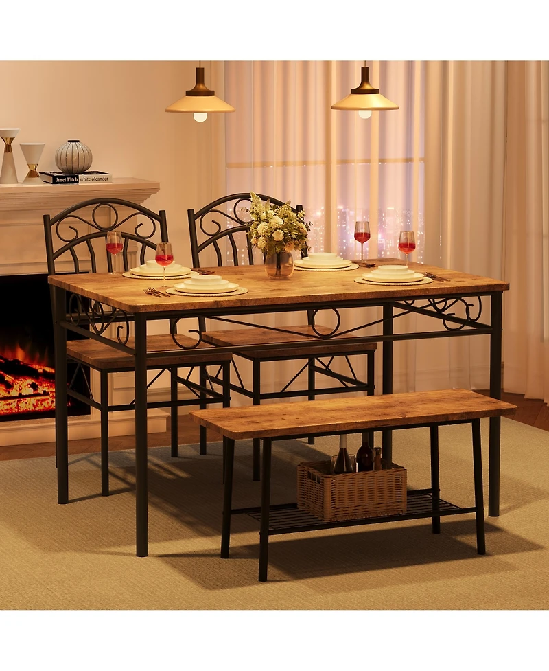 homfan 4 Piece Modern Compact Dining Set, Metal Frame Space Saving Dinette Furniture for Small Kitchen and Apartment