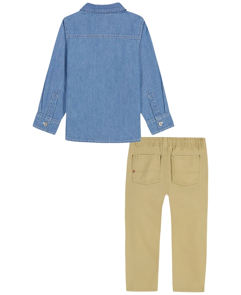 Tommy Hilfiger Toddler Boys' 2T-5T Long-Sleeve Shirt and Pants, 2-Piece Set