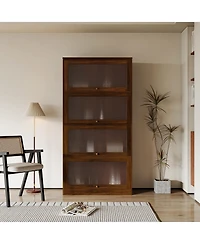 Flynama Contemporary Closed Back Glass Door Dustproof Wall Bookcase Cabinet