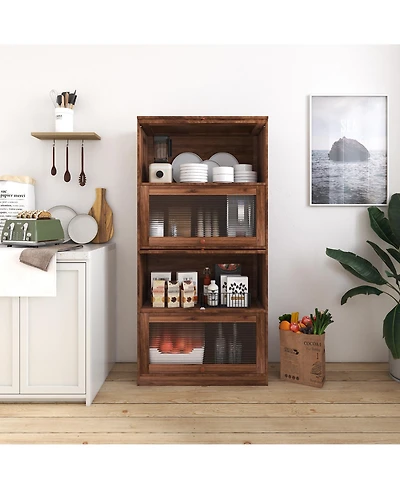 Flynama Contemporary Closed Back Glass Door Dustproof Wall Bookcase Cabinet