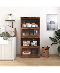 Flynama Contemporary Closed Back Glass Door Dustproof Wall Bookcase Cabinet