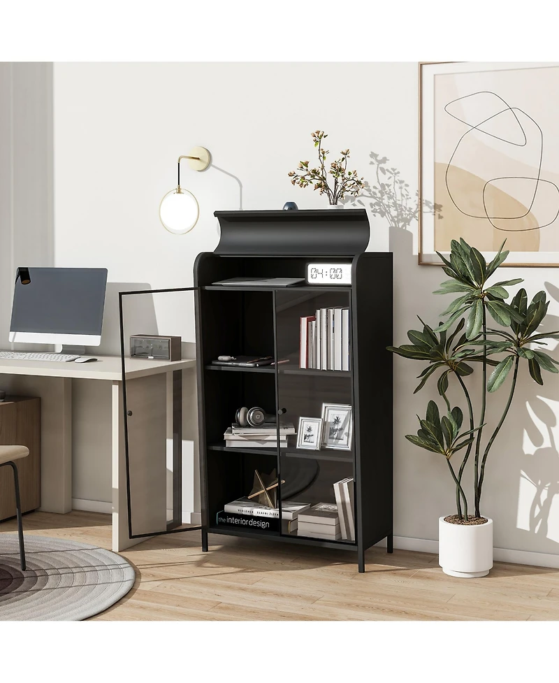 Flynama 47.6 Inch Tall Metal Storage Cabinet with Glass Doors Flip Top 4-Tier Freestanding Sideboard For Multi Room Use