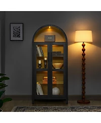 Flynama High Arched Led Light Storage Cabinet Mdf Poplar Wood Adjustable Glass Partition Multi-Functional Home Display Cabinet