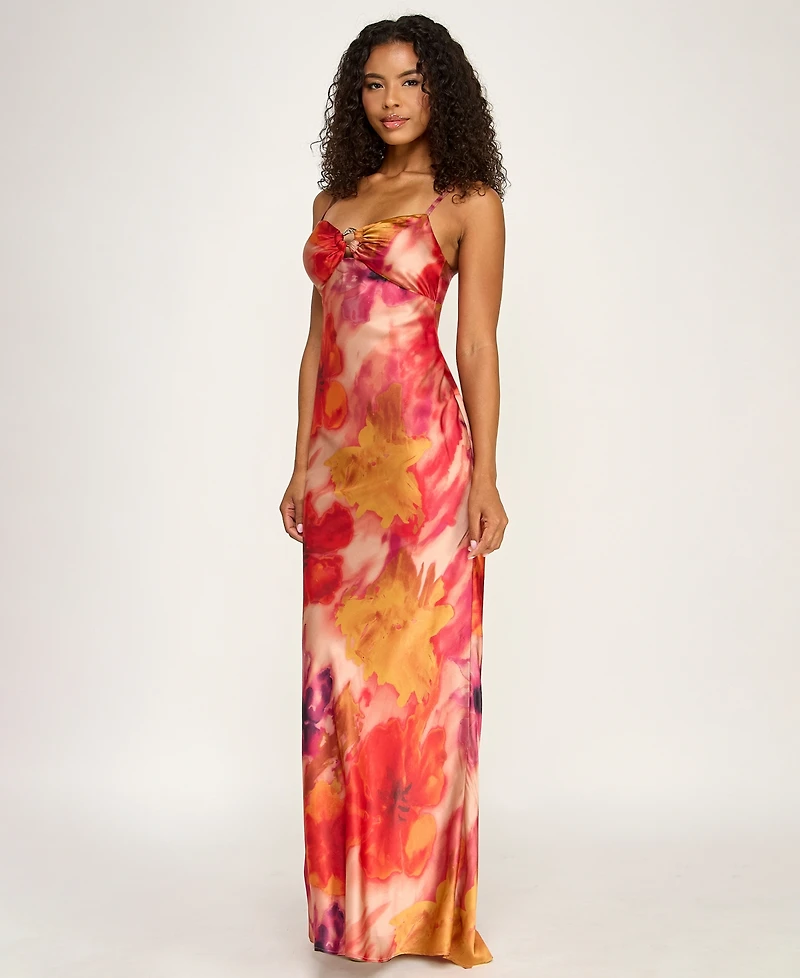Seni & Cade Juniors' Hardware-Trim Satin Slip Dress