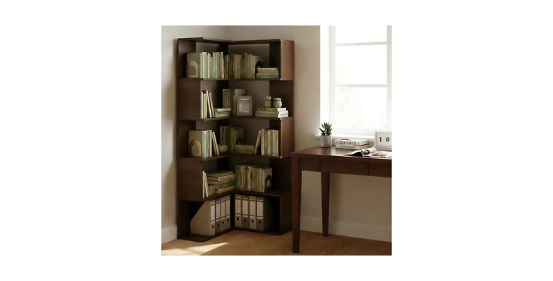 Flynama 66-Inch 6-Tier Corner Bookshelf L-Shaped Open Storage