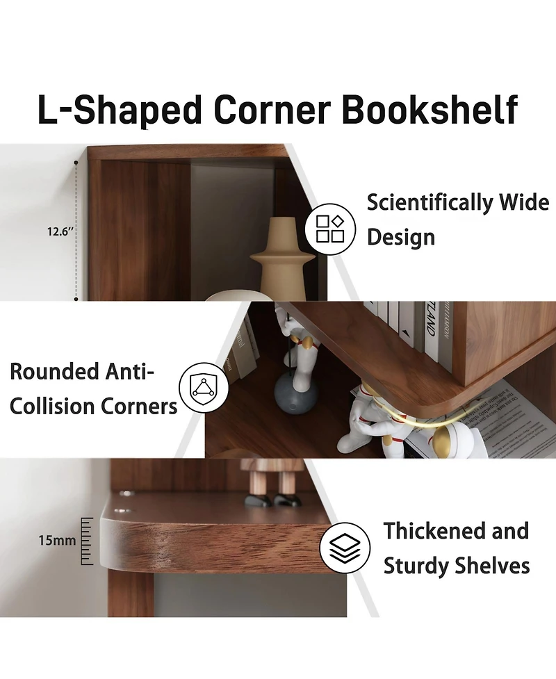 Flynama 66-Inch 6-Tier Corner Bookshelf L-Shaped Open Storage