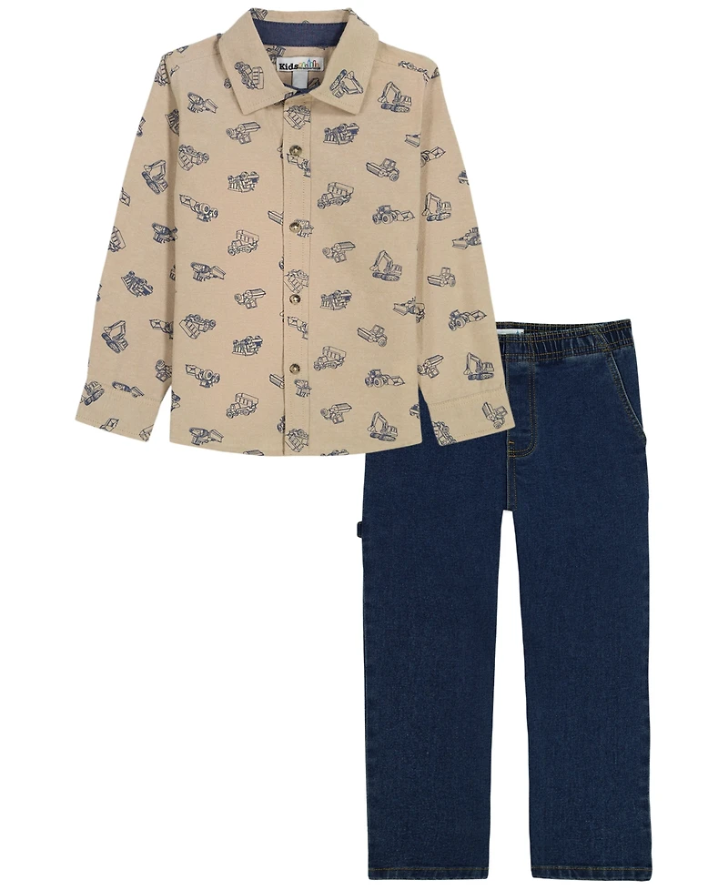 Kids Headquarters Toddler Boys' 2T-5T Long-Sleeve Shirt and Jeans, 2-Piece Set