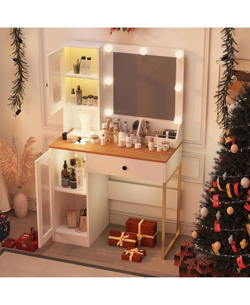gaomon Multi-Color Led Lighted Vanity Desk, Makeup Table with Built-in Power and Usb Charging Ports