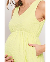 Hello Miz Women's Maternity Swiss Dot Sleeveless Tiered Dress with Pockets