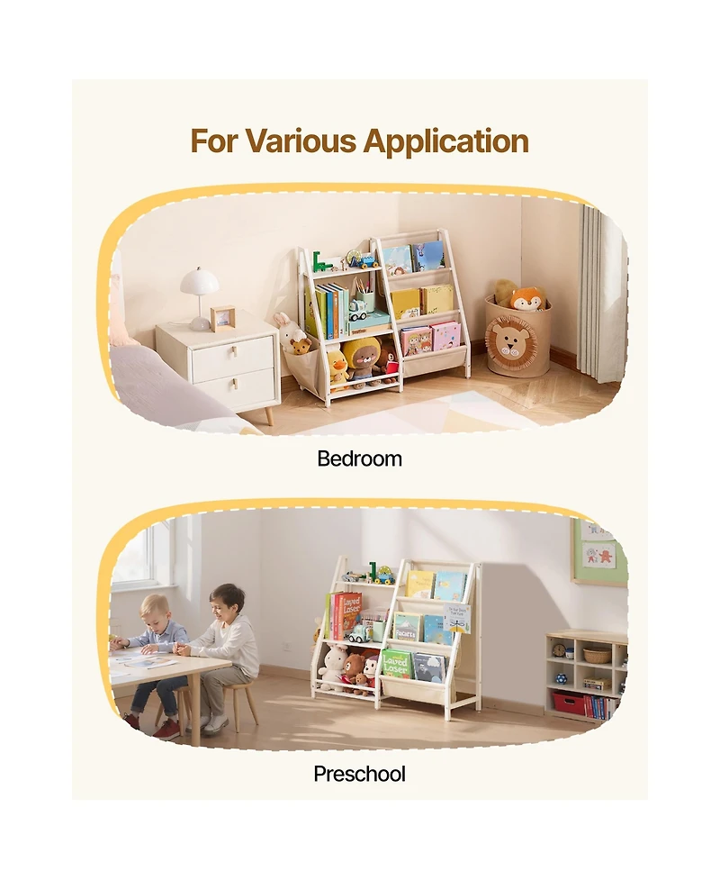 Flynama 3-Tier Kids Multi-Functional Bookshelf Sling Bag Toy Storage Organizer Anti-Tip Design For Playroom Nursery