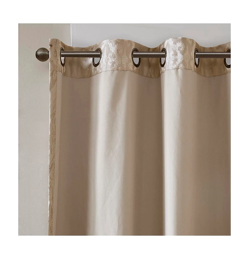 Avobird Knitted Jacquard Damask Total Blackout Grommet Top Curtain Panel Pair