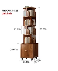 Flynama 5-Tier Rotating Bookshelf with Closed Drawer, Retro Solid Wood Narrow Corner Home Book Organizer