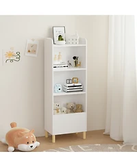 Flynama Kids 4-Tier Bookcase and Toy Storage Organizer with Pine Legs