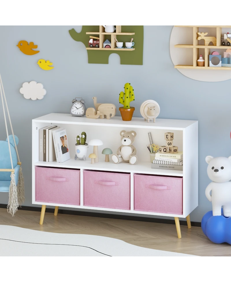 Flynama Kids Bookcase with Fabric Drawers and Toy Storage Organizer