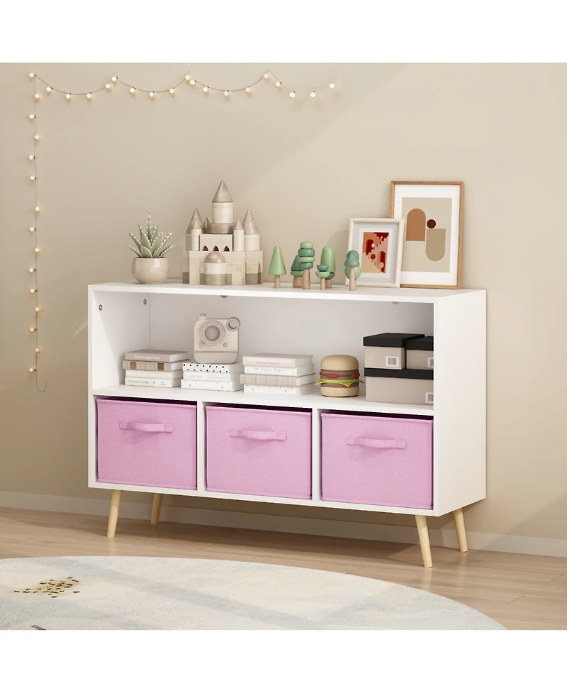 Flynama Kids Bookcase with Fabric Drawers and Toy Storage Organizer