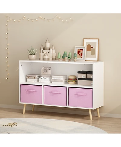 Flynama Kids Bookcase with Fabric Drawers and Toy Storage Organizer