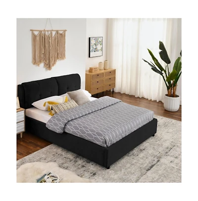 Lucky One Queen Size Storage Upholstered Hydraulic Platform Bed with Integrated Headboard, Chenille Fabric, No Box Spring Needed