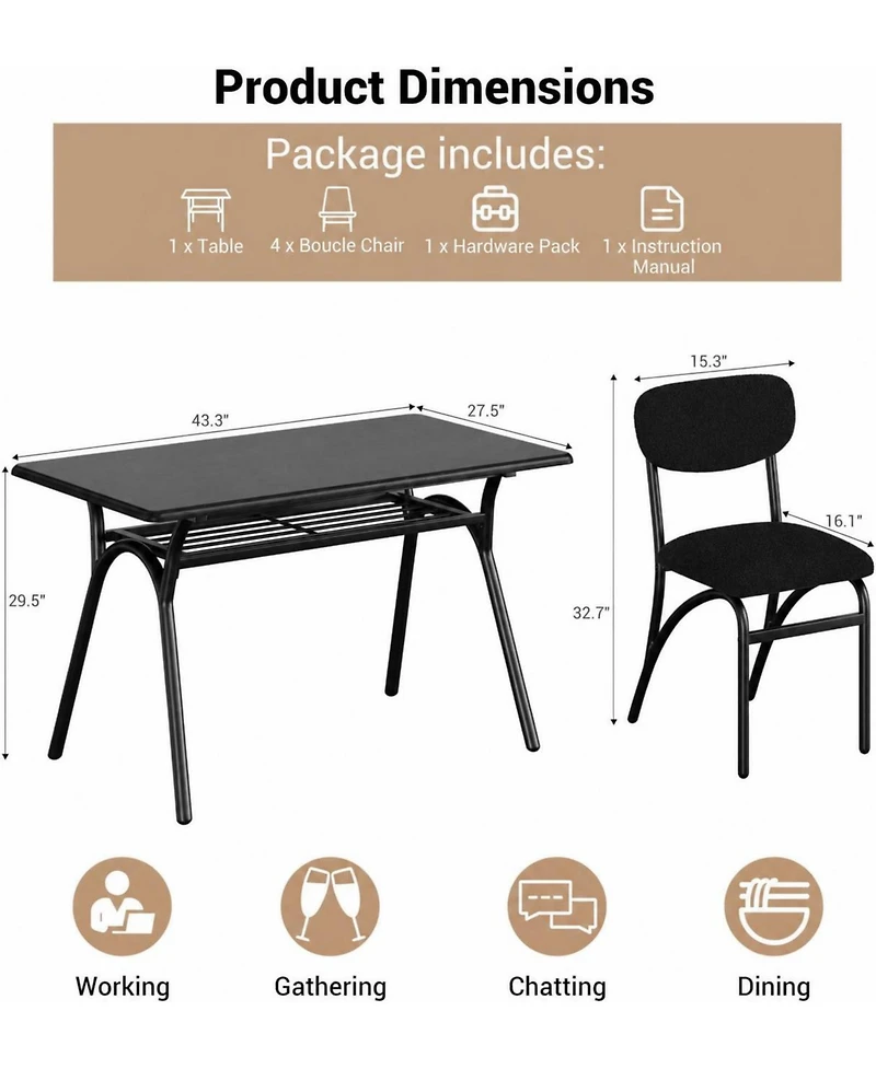 homfan 5 Piece Dining Set for 4 with Marble Tabletop