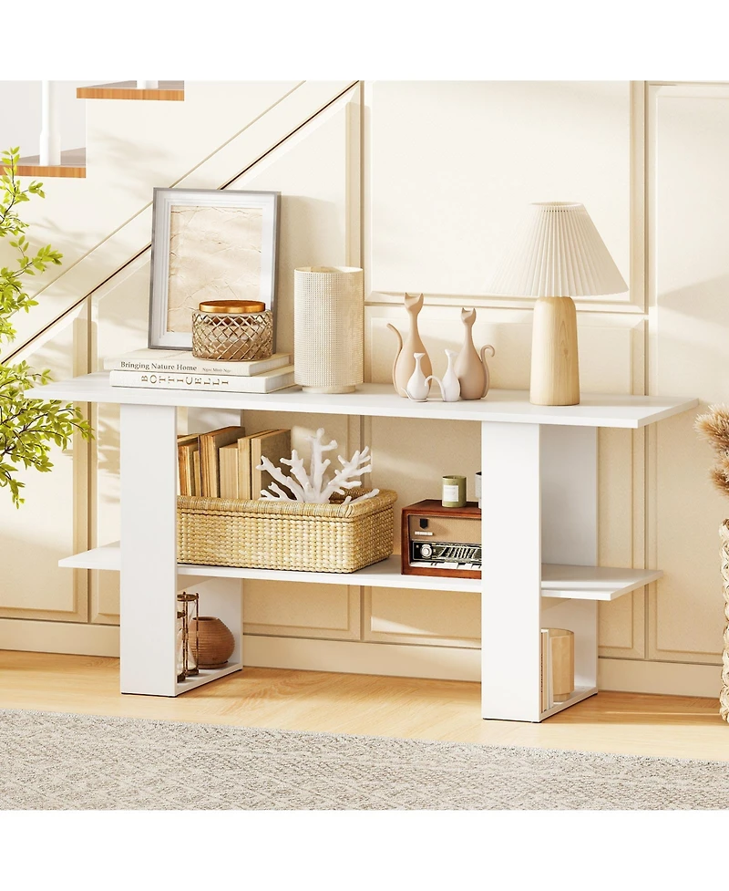 Slickblue Tv Stand with 2 Tiers and Open Storage for 55" TVs