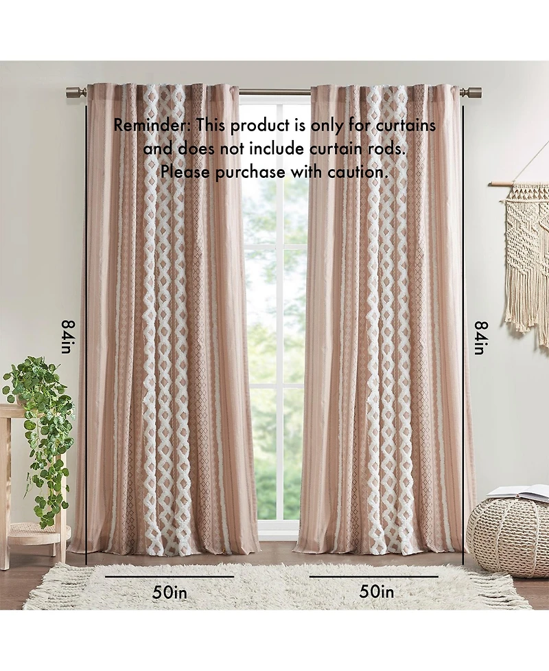 Avobird Cotton Printed Curtain Panel with Chenille Stripe and Lining Blush 50x84