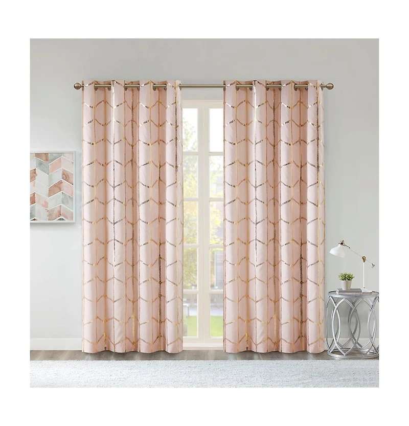 Avobird Total Blackout Metallic Print Grommet Top Curtain Panel