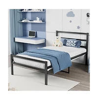 Lucky One Full Size Foldable Platform Bed Frame with Headboard, Heavy Duty Metal Slats, Noise-Free