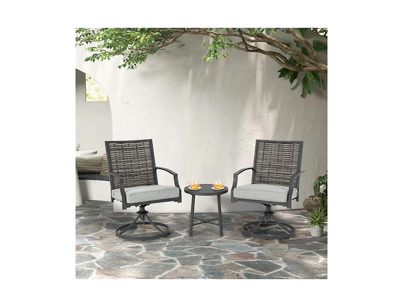 Mondawe 3 Piece Patio Swivel Chair Set with Soft Seat Cushions for Backyard