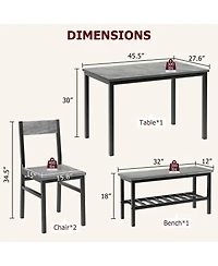 homfan Modern Space Saving Dining Table Set for 4 Kitchen Table with Chairs and Bench Compact Metal Frame, Storage Rack Ideal for Apartment