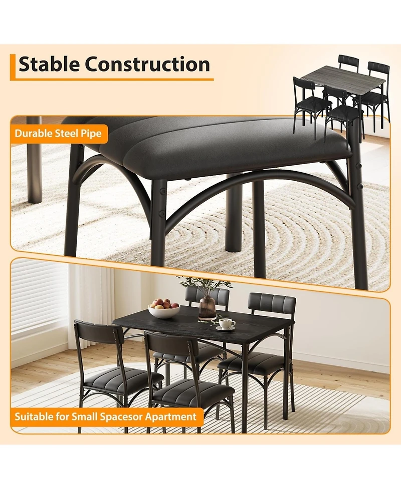 homfan 5 Piece Rectangular Space Saving Dining Set for 4 with Upholstered Chairs