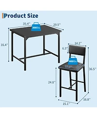 homfan Dining Table Set with 2 Stools Counter Height Metal Frame and Footrest, Compact Design for Kitchen, Apartment or Small Area