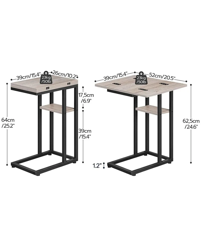 Slickblue Folding C-Shape Sofa End Table with Storage Pocket for Small Spaces