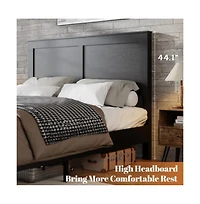 Lucky One Full Size Wood Platform Bed Frame with Metal Frame, Industrial Style, Wood Slats, No Box Spring Needed