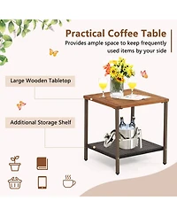 Gymax 3Pieces Rattan Rocking Chair Bistro Set Armrest Cushion Table W/ Storage Shelf Patio