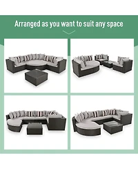 Asagikoiai 7-Piece Outdoor Wicker Patio Sectional Sofa Set with Cushions and Colorful Pillows