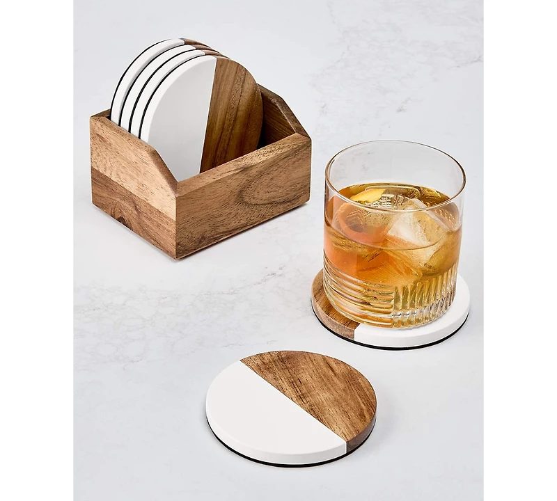 The Cellar 7-Piece Wooden Coasters & Holder, Macy's Exclusive