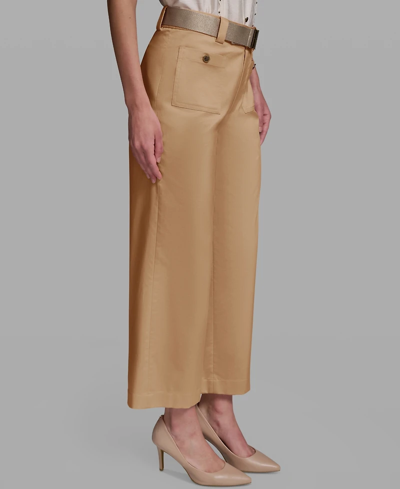 Karl Lagerfeld Paris Women's Mid-Rise Belted Cropped Pants
