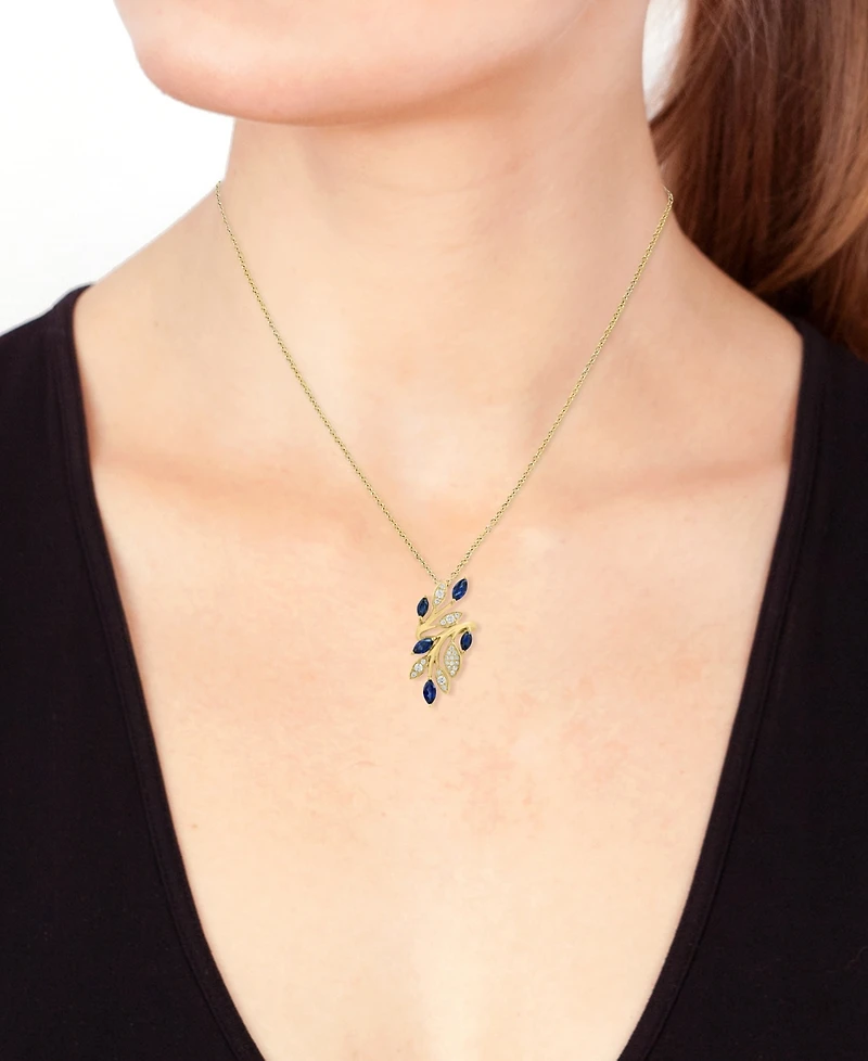 Effy Collection Sapphire (3/4 ct. t.w.) & Diamond (1/6 ct. t.w.) Pendant Necklace in 14k Yellow Gold