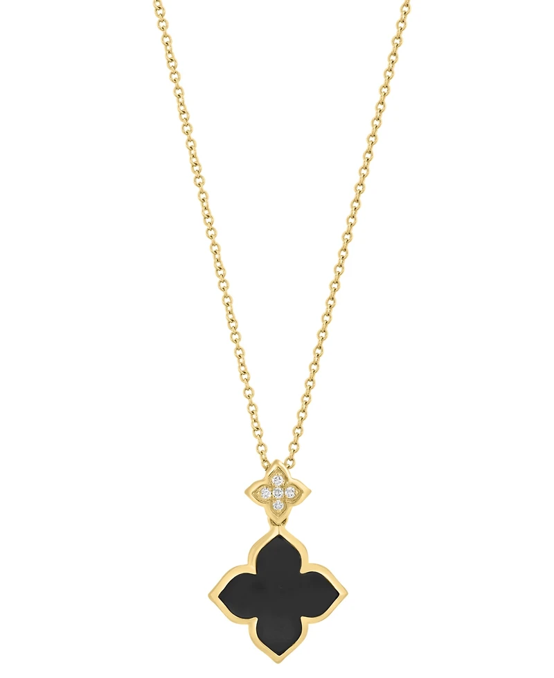 Effy Collection Onyx (13mm) & Diamond (1/20 ct. t.w.) Pendant Necklace in 14k Yellow Gold