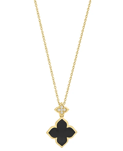 Effy Collection Onyx (13mm) & Diamond (1/20 ct. t.w.) Pendant Necklace in 14k Yellow Gold