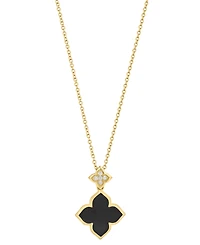 Effy Collection Onyx (13mm) & Diamond (1/20 ct. t.w.) Pendant Necklace in 14k Yellow Gold