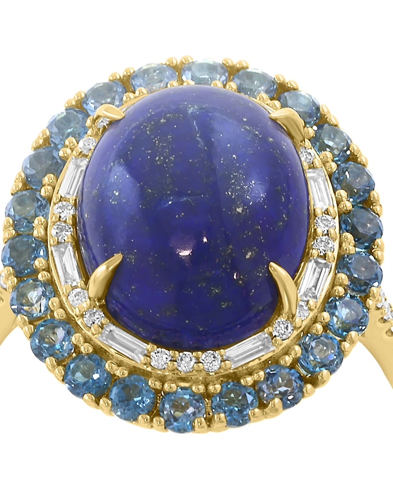 Effy Collection London Blue Topaz (4-5/8 ct. t.w.), Lapis (2mm) & Diamond (1/4 ct. t.w.) Ring in 14k Yellow Gold