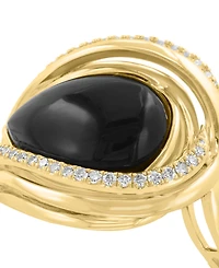 Effy Collection Onyx (14x10mm) & Diamond (1/6 ct. t.w.) Ring in 14k Gold over Silver
