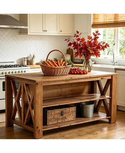 Tribesigns 3-Tier Solid Wood Kitchen Island with Storage Shelves For Kitchen Dining Room