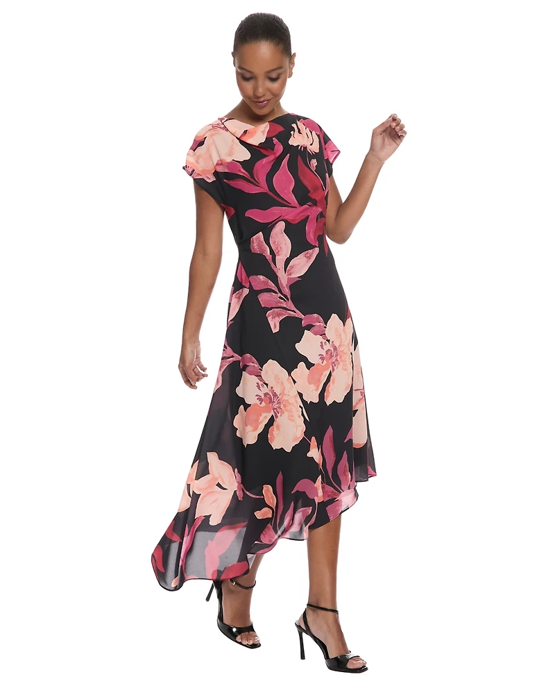 Maggy London Women's Asymmetrical Floral Midi Dress