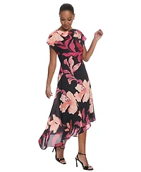 Maggy London Women's Asymmetrical Floral Midi Dress
