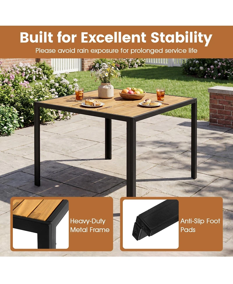 Gymax 36'' Square Outdoor Dining Table for 4 Acacia Wood Patio Table w/ Slatted Top