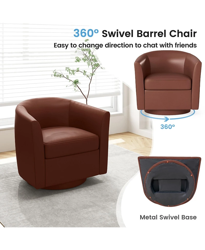 Modern Club Swivel Accent Chair with Ottoman Footrest Curved Backrest