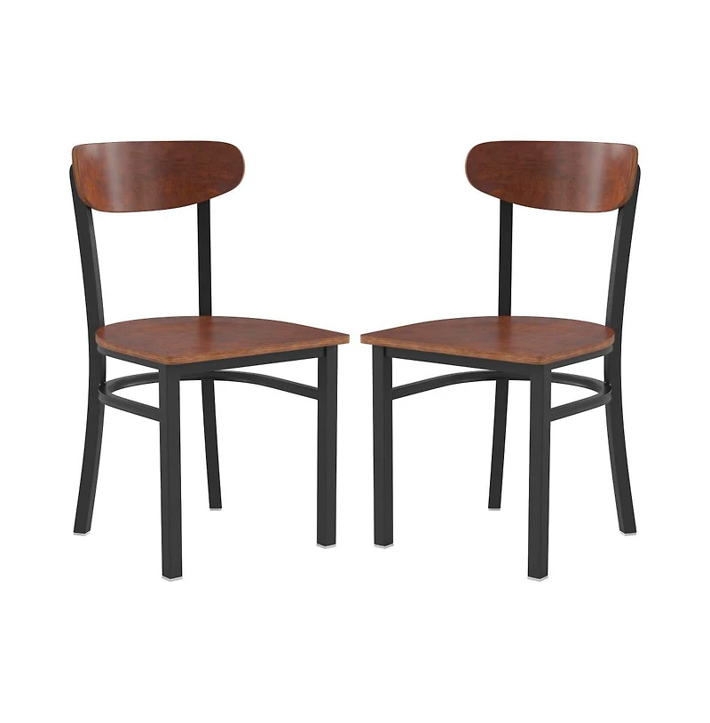 Emma+Oliver Yara Industrial Dining Chair with Rolled Steel Frame and Solid Wood Seat - 500 lbs. Static Weight Capacity