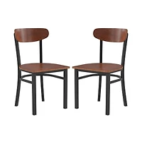 Emma+Oliver Yara Industrial Dining Chair with Rolled Steel Frame and Solid Wood Seat - 500 lbs. Static Weight Capacity