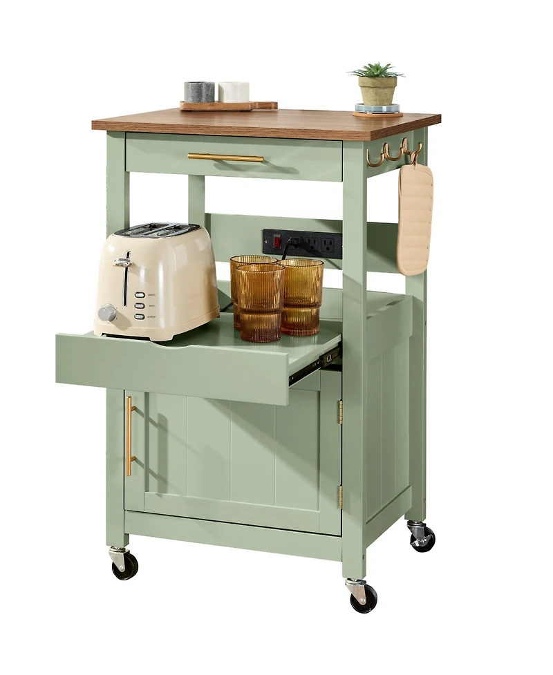 Best Choice Products Rolling Kitchen Island Cart, Cabinet With Drawer, Sliding Tray, Outlet, Wheels, Hooks